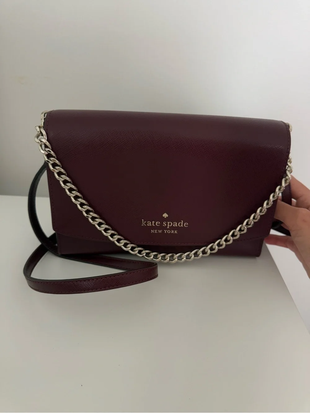 kate spade Burgundy Crossbody/shoulder bag with Gold Chain and Leather Strap